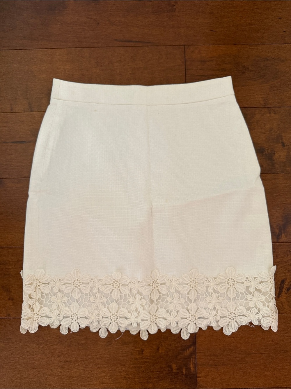 J. Crew Cream Mini Skirt with Floral Lace Trim